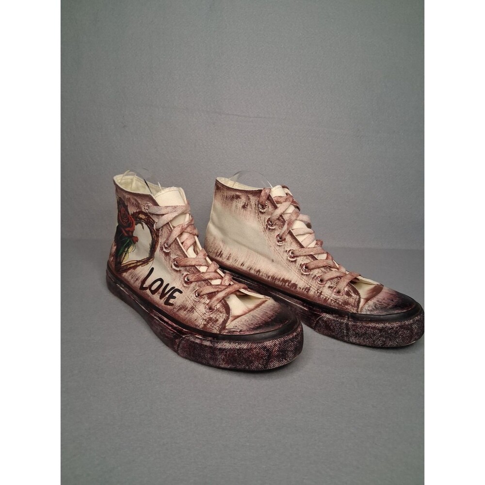 FEIYAO High Top Sneakers Love Rose Graphic Canvas Shoes Size 42 EU / 9 US